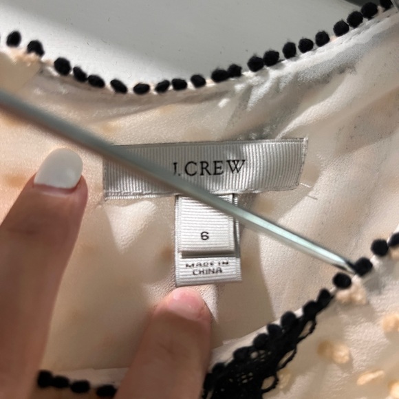 Womens J.CREW Ivory Black Lace Swiss Dot 3/4 Sleeve Tunic Top - Picture 2 of 5